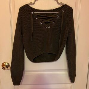 Kendall & Kylie Tie-Up V-Neck Crop Sweater